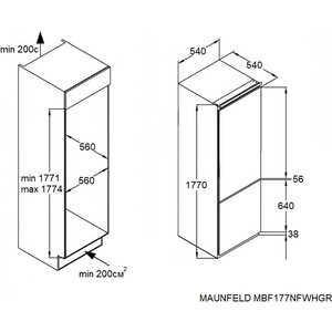 Встраиваемый холодильник MAUNFELD MBF177NFWHGR Inverter