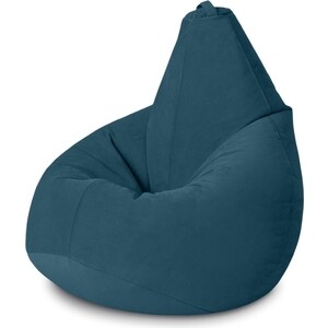 Кресло бескаркасное Mypuff груша, Глубокая бирюза, размер XXL- Миди, мебельный велюр