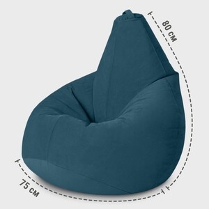 Кресло бескаркасное Mypuff груша, Глубокая бирюза, размер XXL- Миди, мебельный велюр