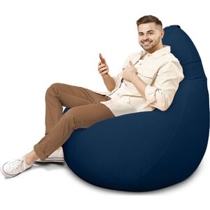 Кресло бескаркасное Mypuff груша, Темно-синий, размер XXXXXL- Мега, велюр
