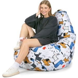Кресло бескаркасное Mypuff груша, Веселые собачки, размер XXXXL- Комфорт, мебельный хлопок