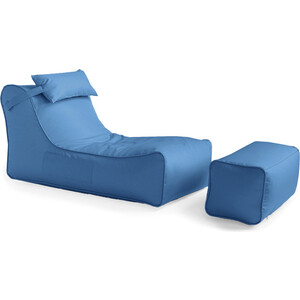 Кресло бескаркасное Mypuff лежак шезлонг, Лонг Голубой, оксфорд 600