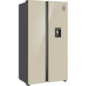 Холодильник Weissgauff WSBS 590 Inverter NoFrost Water Dispenser Beige Glass