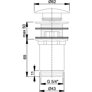 Донный клапан AlcaPlast Click-clack 5/4" цельнометаллический, с большой заглушкой (A392)