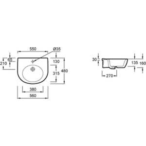 Раковина Jacob Delafon Ove полувстраиваемая 56х47.5 см (E1525-00)