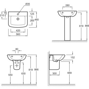 Раковина Jacob Delafon Panache 56x46 см (E1434-00)