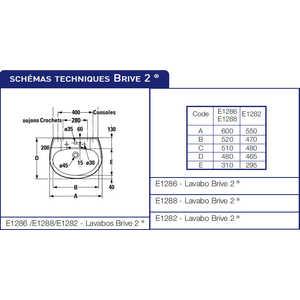 Раковина Jacob Delafon Brive 2 60x48 см (E1286-00)