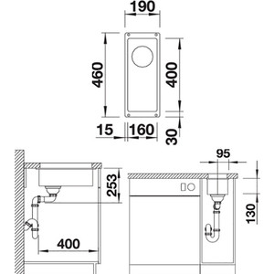 Дополнительная чаша Blanco SubLine 160-U темная скала (523397)