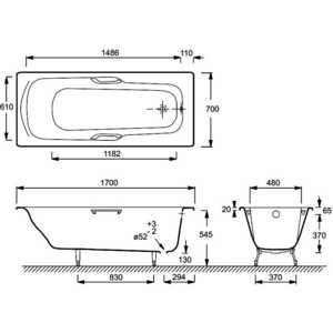 Чугунная ванна Jacob Delafon Prelude 170x70 с отверстиями для ручек (E2924-00)