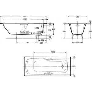 Чугунная ванна Jacob Delafon Prelude 160x70 с отверстиями для ручек (E2934-00)
