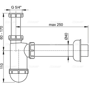 Сифон для раковины AlcaPlast D40 с накидной гайкой 5/4" (A43 / AG210522140)