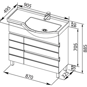 Тумба под раковину Aquanet Доминика 90 R бел (фасад черный) (181968)