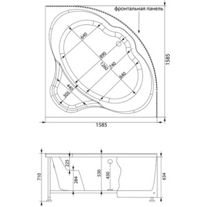 Акриловая ванна Aquanet Santiago 160x160 с каркасом, без гидромассажа (205545)