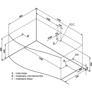 Акриловая ванна Aquanet Palma 170х100 L левая, с каркасом и панелью (205737, 176150)