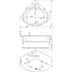 Акриловая ванна BAS Хатива 145х145 с каркасом, без гидромассажа (В 00042)