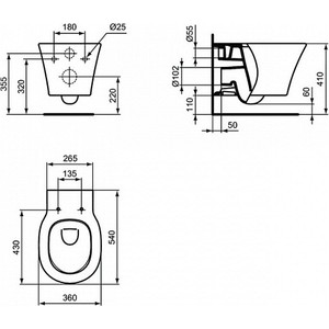 Унитаз подвесной безободковый Ideal Standard Connect Air AquaBlade с сиденьем микролифт (E005401, E036601)