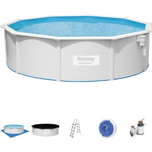 Стальной бассейн Bestway 56384 BW Hydrium 460х120см, 17430л, песч.фил.-нас. 5678л/ч, лестн., тент, подст., попл.-доз.