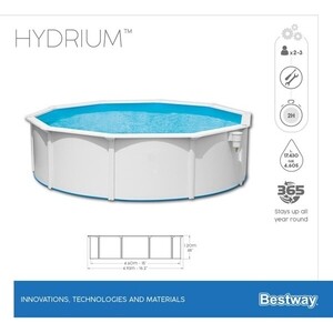 Стальной бассейн Bestway 56384 BW Hydrium 460х120см, 17430л, песч.фил.-нас. 5678л/ч, лестн., тент, подст., попл.-доз.