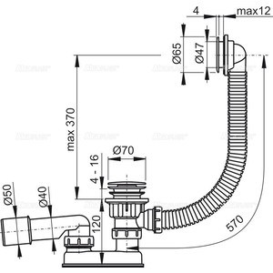 Слив-перелив для ванны AlcaPlast 57 см, Click-clack, пластик, хром (A505CRM / AG210132160)