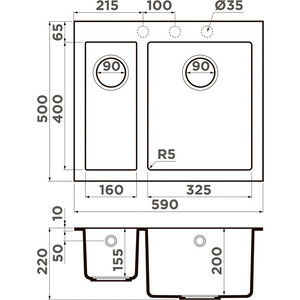 Кухонная мойка Omoikiri Bosen 59-2 BL черная (4993149)
