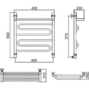 Полотенцесушитель водяной Ника Curve ЛЗ ВП 60х40 с полкой