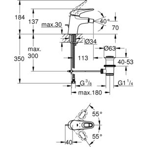 Смеситель для биде Grohe Eurostyle с донным клапаном, белый (33565LS3)