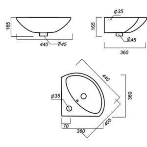 Раковина угловая Sanita Веер 36х36 (WB.CR/Veer/23-C/WHT.G/S1)