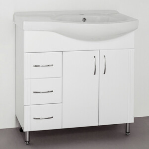 Тумба с раковиной Style line Эко Стандарт №25 L ящики слева, белая (ЛС-00000108 + 1WH110225)