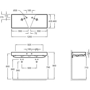 Раковина двойная Jacob Delafon Rythmik 120x46 (EXM112-Z-00)