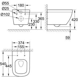 Унитаз подвесной безободковый Grohe Euro Ceramic с сиденьем микролифт (39328000, 39330001)