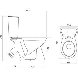 Унитаз-компакт Santek Бриз с сиденьем, косой выпуск (1WH202569)