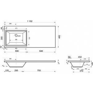 Раковина над стиральной машиной Style line Эстет Даллас 115x48 левая (4627179377649/ФР-00001936)