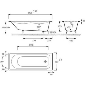 Чугунная ванна Jacob Delafon Antilia (E6D110-00)