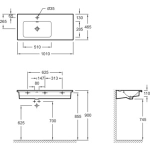 Раковина мебельная Jacob Delafon Vox 100x46 крыло слева (EXAD112-Z-00)