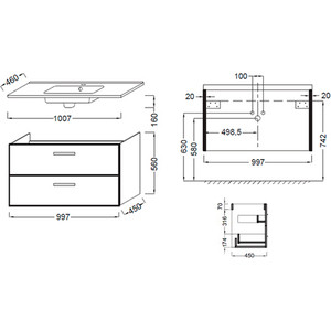 Тумба под раковину Jacob Delafon Ola 100 серый антрацит (EB392-N14)