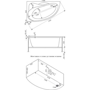 Акриловая ванна BAS Вектра 150х90 левая, с каркасом, фронтальная панель (В 00007, Э 00007)