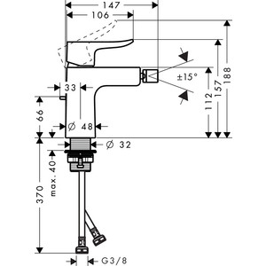 Смеситель для биде Hansgrohe Metris с донным клапаном, хром (31280000)