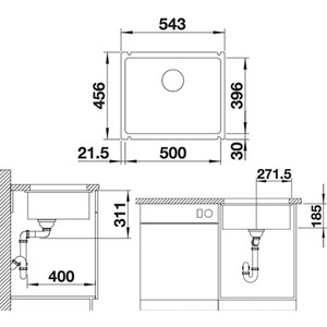 Кухонная мойка Blanco SubLine 500-U PuraPlus черный (523740)