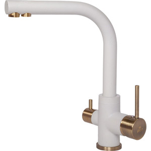 Смеситель для кухни Paulmark Essen под фильтр, белый матовый/бронза (Es213011-431Br)