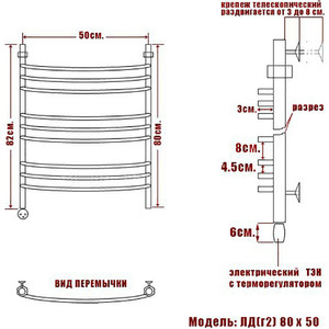 Полотенцесушитель электрический Ника Arc ЛД Г2 80/50 ТЭН слева