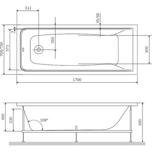 Каркас для ванны Am.Pm Gem 170x70 с монтажным набором (W90A-170-070W-R)