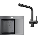 Кухонная мойка и смеситель Omoikiri Akisame 65 GM-L Nagano вороненая сталь (4973097, 4994179)