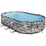 Каркасный бассейн Bestway 56719 BW Power Steel 610х366х122см "Камень" 20241л, фил.-нас. 9463л, лестница, гидромассаж, посветка