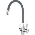 Смеситель для кухни Lemark Comfort с гибким изливом и подключением к фильтру, хром/серый (LM3075C-Gray)