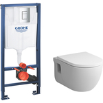 Комплект унитаза Am.Pm Like FlashClean с инсталляцией Grohe, клавиша хром, сиденье микролифт (C801701SC, 38772001)