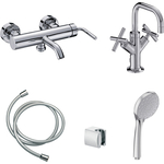 Комплект смесителей Jacob Delafon Purist для раковины, ванны, с душем, хром (E14589-4A-CP, E14594-3-CP)