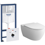Комплект унитаза Am.Pm Awe безободковый, с инсталляцией Grohe, клавиша хром, сиденье микролифт (C111700SC, 38775001)