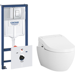 Комплект унитаза Am.Pm Awe с инсталляцией Grohe, клавиша хром, крышка-биде микролифт (C111739SC, 38775001)