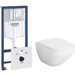 Комплект унитаза Am.Pm Inspire V2.0 с инсталляцией Grohe, клавиша хром, сиденье микролифт (C50A1700SC, 38775001)
