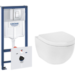 Комплект унитаза Am.Pm Awe с инсталляцией Grohe, клавиша хром, сиденье микролифт (C111738WH, C117852WH, 38775001)